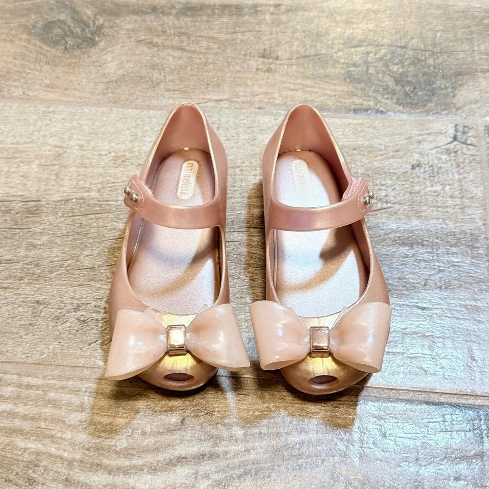 Mini Melissa Rose Gold Iridescent Ultragirl Bow Jelly‎ Mary Jane Shoes Toddler 9